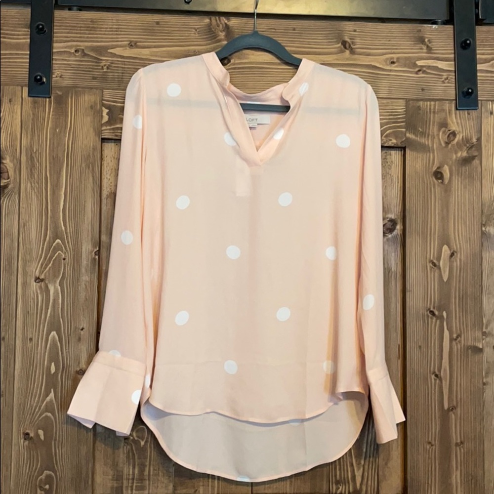Loft Pink and White Polka Dot Blouse NWT